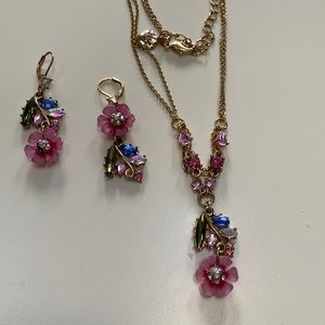 Betsy Johnson earrings and necklace gold tone